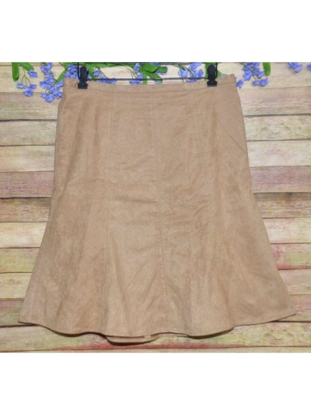 Liz Claiborne Ladies Brown Microfiber Suede Knee Length Trumpet Skirt Size 10
